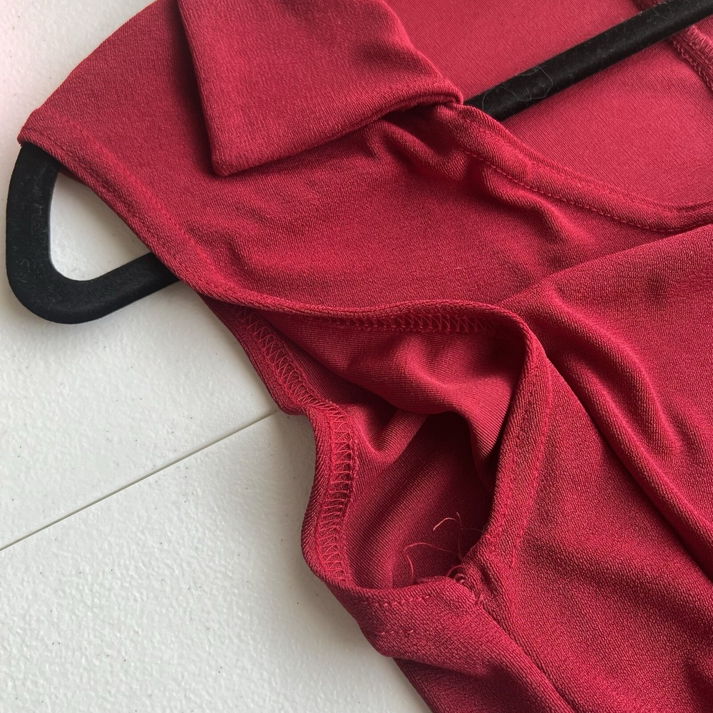 Jkla California Dress Womens M Red Stretch Faux Wrap Collard Vintage Sleeveless - Picture 11 of 11